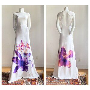 Issa London Ivory Silk Screen  Printed Floral Keyhole Back Slim Fit Gown 2